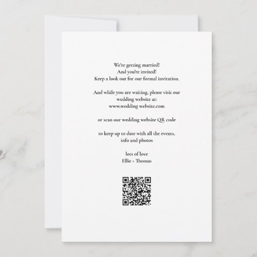Elegant Script Foto QR Code Bruiloft Save The Date (Achterkant)