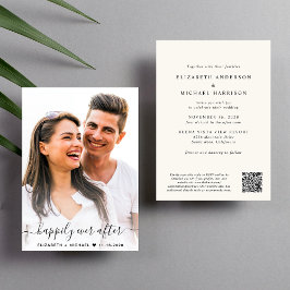 Elegant Script Foto QR Code Cream Bruiloft Kaart