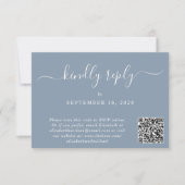 Elegant Script Foto QR Code Dusty Blue Wedding RSVP Kaartje (Voorkant)