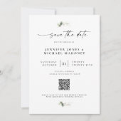 Elegant Script Foto QR Code Eucalyptus Weddenschap Save The Date (Voorkant)