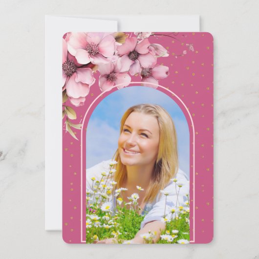 Elegant Script Foto Roze Afstudeerfeest Kaart (Achterkant)