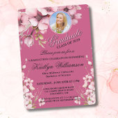 Elegant Script Foto Roze Afstudeerfeest Kaart