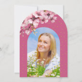 Elegant Script Foto Roze Graduation Party Arch Kaart (Achterkant)