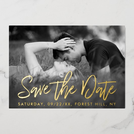 Elegant Script Foto Save The Date Echt Folie Uitnodiging (Voorkant)
