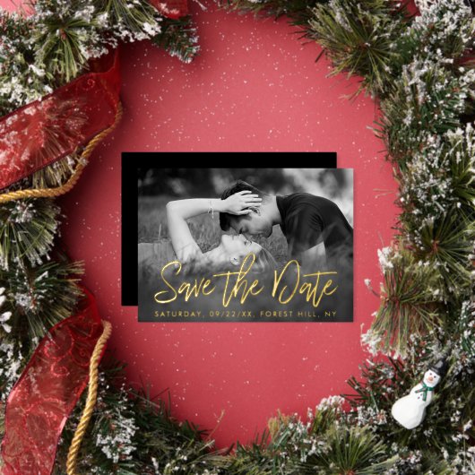 Elegant Script Foto Save The Date Echt Folie Uitnodiging (Insitu)