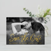 Elegant Script Foto Save The Date Echt Folie Uitnodiging (Staand Voorkant)