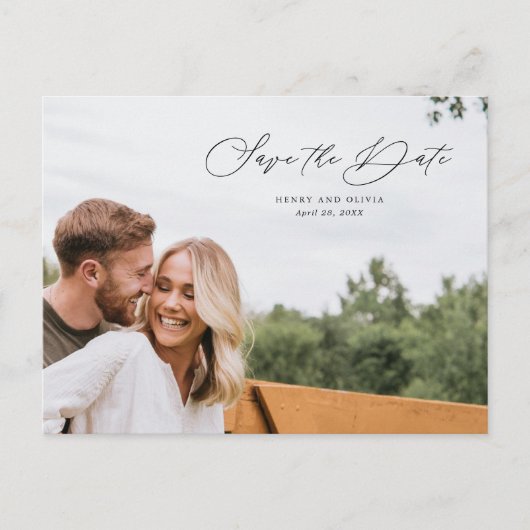 Elegant Script Foto Sla de datum op met QR-code Aankondigingskaart (Voorkant)