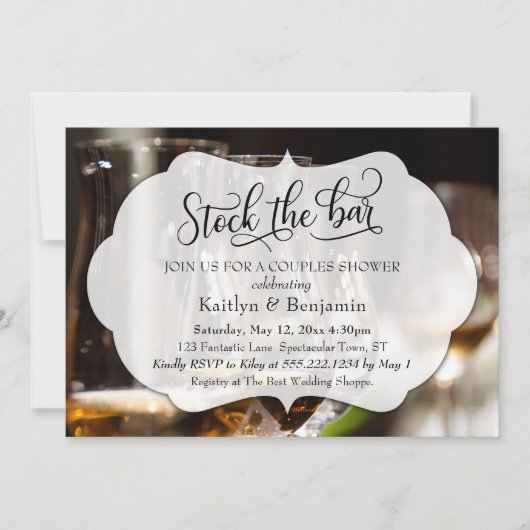 Elegant Script, Foto Stock de Bar Couples Douche Kaart (Voorkant)