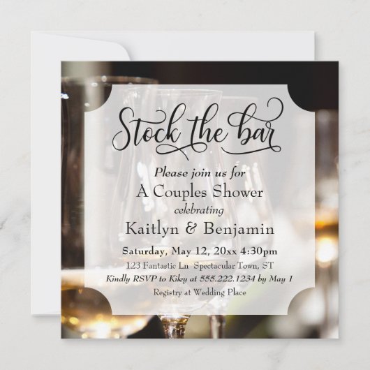 Elegant Script, Foto Stock de Bar Couples Douche Kaart (Voorkant)