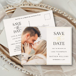 Elegant Script & Foto Trouw Save the Date Goud Folie Uitnodiging Briefkaart
