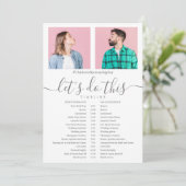 Elegant Script Foto Trouwdatum Schema Programmakaart (Staand voorkant)