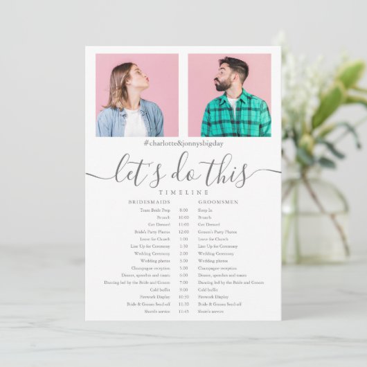 Elegant Script Foto Trouwdatum Schema Programmakaart (Staand voorkant)