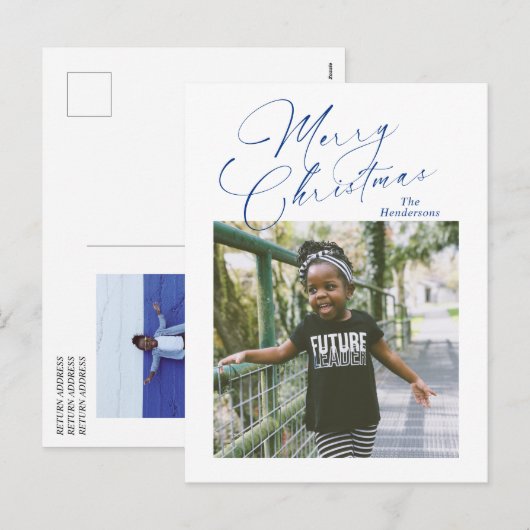 Elegant Script Foto Vrolijk Kerstfeest Feestdagenkaart (Voorkant / Achterkant)