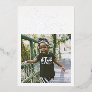 Elegant Script Foto Vrolijk Kerstfeest Folie Feestdagenkaart