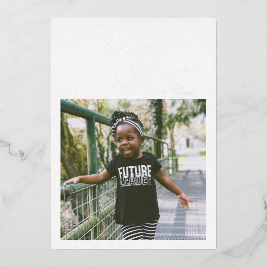 Elegant Script Foto Vrolijk Kerstfeest Folie Feestdagenkaart (Voorkant)