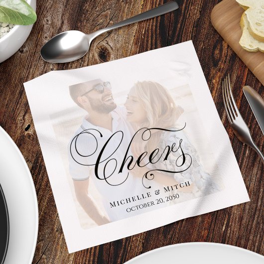 Elegant Script Foto Wedding Cheers Custom Servet