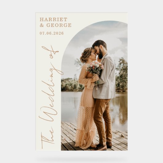 Elegant Script Foto Welkom Trouwbord Acryl Bord (Voorkant)