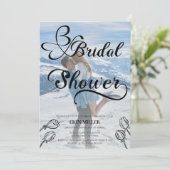 Elegant Script Foto | Wildflower Bruidsuitnodiging Kaart (Staand voorkant)