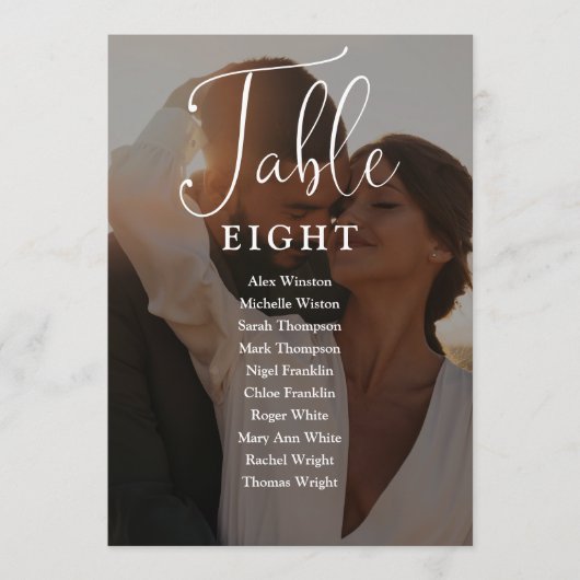 Elegant Script Foto Zitting Grafiek Tabel Nummer Kaart (Voorkant)