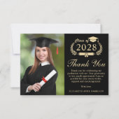 Elegant Script Foto Zwart Goud Afstuderen Bedankkaart (Voorkant)