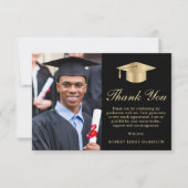 Elegant Script Foto Zwart Goud Afstuderen Bedankkaart (Voorkant)