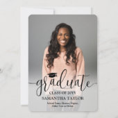 Elegant Script & Foto Zwart Graduation Party Kaart (Achterkant)
