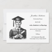 Elegant Script Foto Zwart Wit Afstuderen Aankondiging (Voorkant)