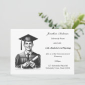 Elegant Script Foto Zwart Wit Afstuderen Aankondiging (Staand voorkant)