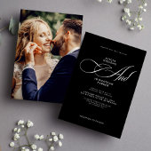 Elegant script foto zwart wit bruiloft basis kaart