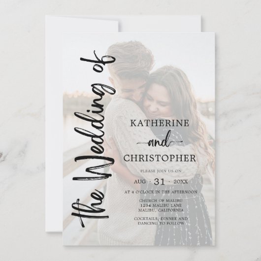 Elegant Script Foto Zwart Wit Formele Huwelijk Kaart (Voorkant)