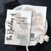 Elegant Script Foto Zwart Wit Formele Huwelijk Kaart