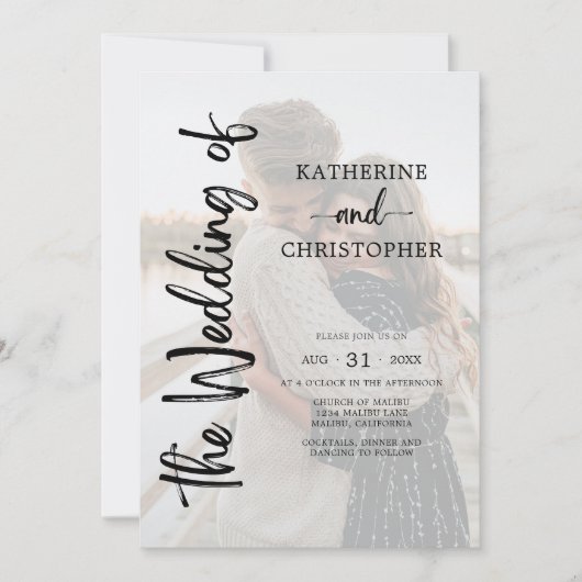 Elegant Script Foto Zwart Wit Formele Huwelijk Kaart (Voorkant)