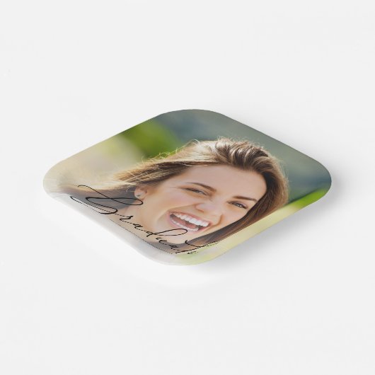 Elegant Script-fotobedekking Graduparty Papieren Bordje (Gebogen)