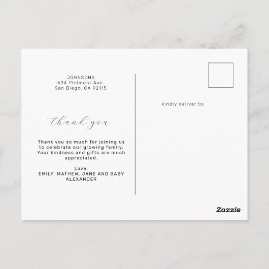 Elegant Script Fotocollage Geboorte Aankondiging Briefkaart (Achterkant)