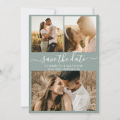 Elegant Script Fotocollage Sage Groene Bruiloft Save The Date (Voorkant)