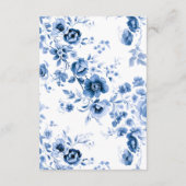 Elegant script Franse Blauwe Bloemen Toile bruilof Informatiekaartje (Achterkant)