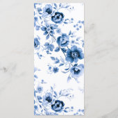 Elegant script Franse Blauwe Bloemen Toile bruilof Menu (Achterkant)