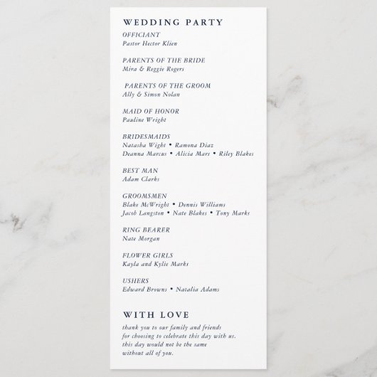 Elegant script Franse Blauwe Bloemen Toile bruilof Programmakaart (Achterkant)