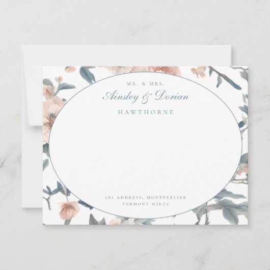 Elegant script Franse bloemenkoppels briefpapier Notitiekaartje (Voorkant)