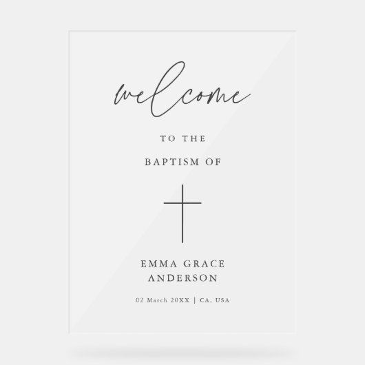 Elegant Script Frosted Doop Welkom Acryl Bord (Voorkant)