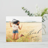 Elegant Script Full Photo Afstuderen Hartelijk dan Bedankkaart (Staand voorkant)