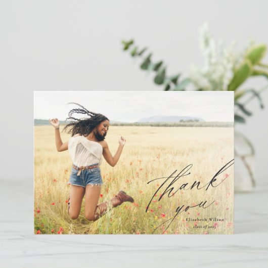 Elegant Script Full Photo Afstuderen Hartelijk dan Bedankkaart (Staand voorkant)