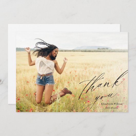 Elegant Script Full Photo Afstuderen Hartelijk dan Bedankkaart (Voorkant / Achterkant)