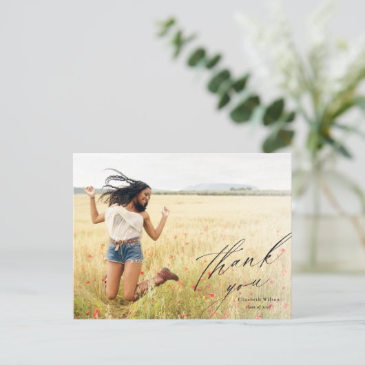 Elegant Script Full Photo Afstuderen Hartelijk dan Briefkaart (Staand voorkant)