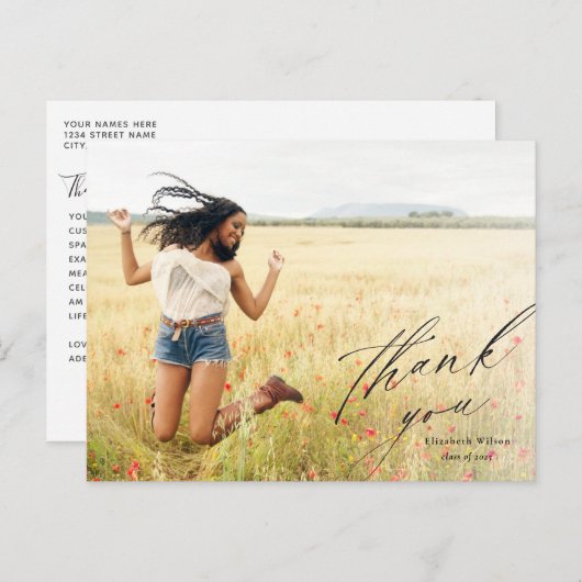 Elegant Script Full Photo Afstuderen Hartelijk dan Briefkaart (Voorkant / Achterkant)