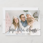 Elegant Script Full Photo Hope Love Hugs Black Feestdagenkaart (Voorkant)
