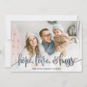 Elegant Script Full Photo Hope Love Hugs Navy Feestdagenkaart (Voorkant)