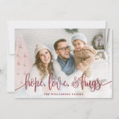 Elegant Script Full Photo Hope Love Hugs Red Feestdagenkaart (Voorkant)