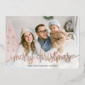 Elegant Script Full Photo Merry kerst Folie Feestdagenkaart (Voorkant)