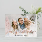 Elegant Script Full Photo Merry kerst Folie Feestdagenkaart (Staand Voorkant)